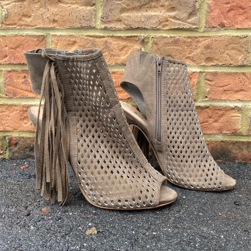 Brown fringe heels